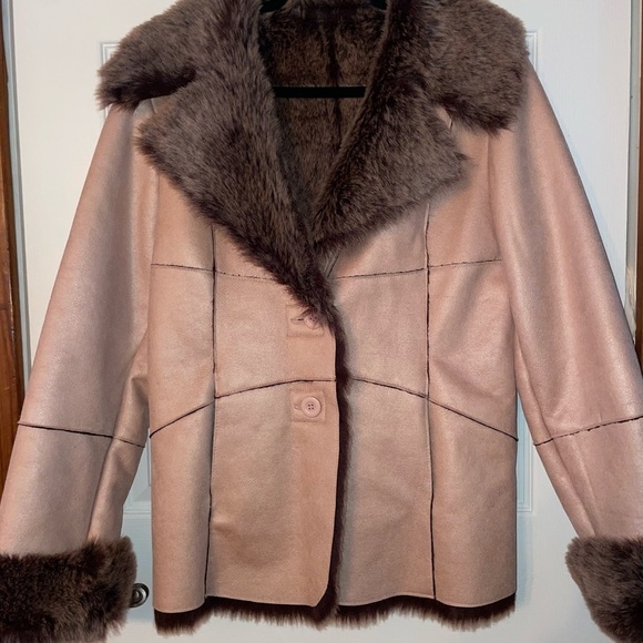 Marvin Richards Jackets & Blazers - Marvin Richards Vintage Y2k Penny Lane Tan Teddy Jacket with Fur Trim